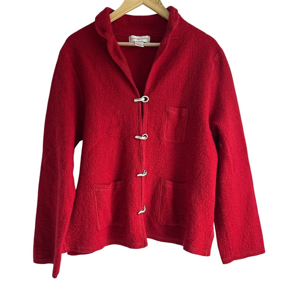 Vintage Cambridge Country Women’s Size XL Red‎ 100% Boiled Wool Sweater Jacket